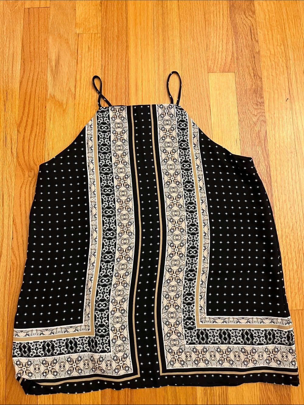 Loft Black & Cream Patterned Spaghetti Strap Tank Top